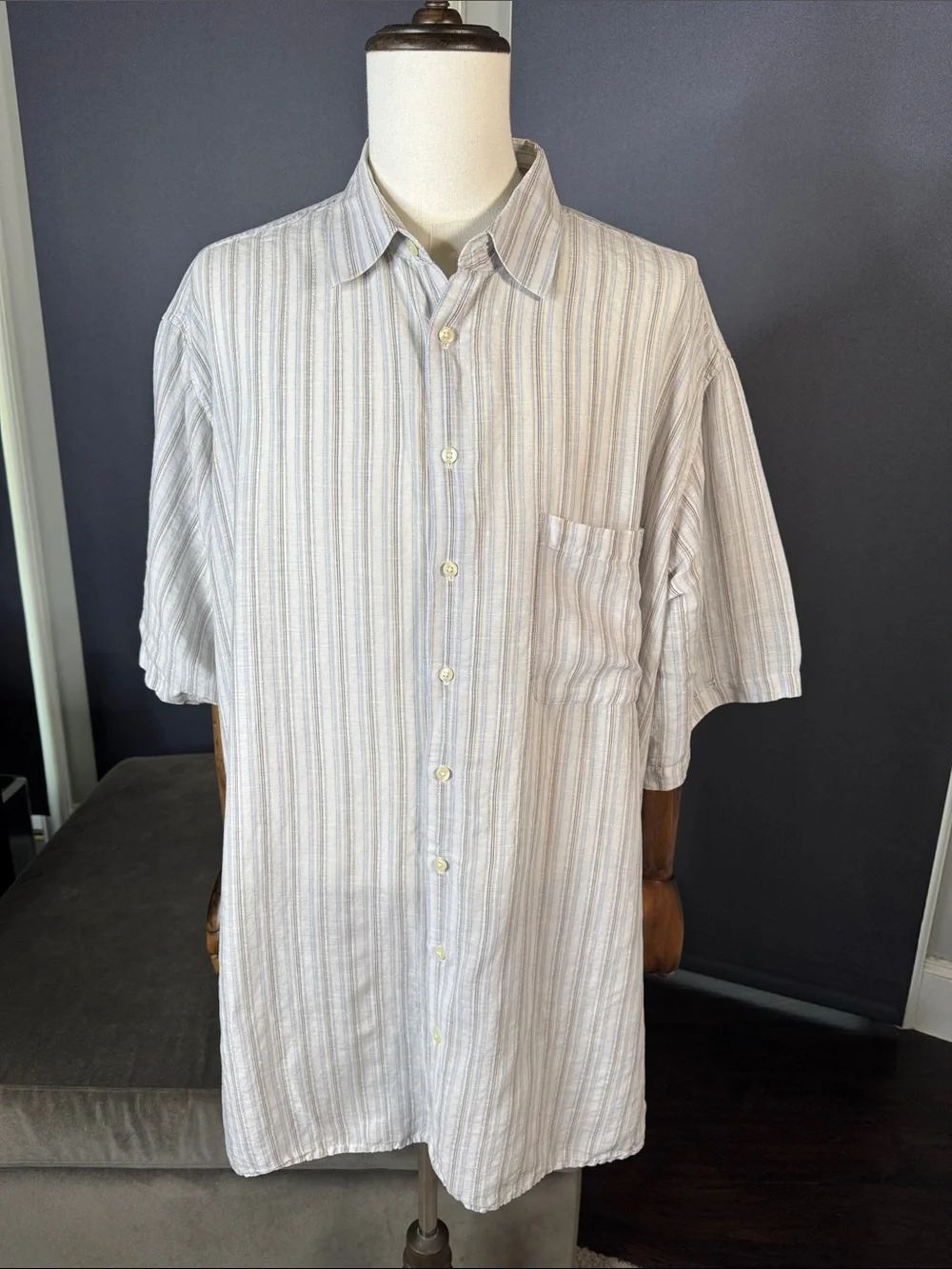 Men's Oak Hill Big Men Short-Sleeve Button-Up Shirt Linen Blend Striped 3XLT